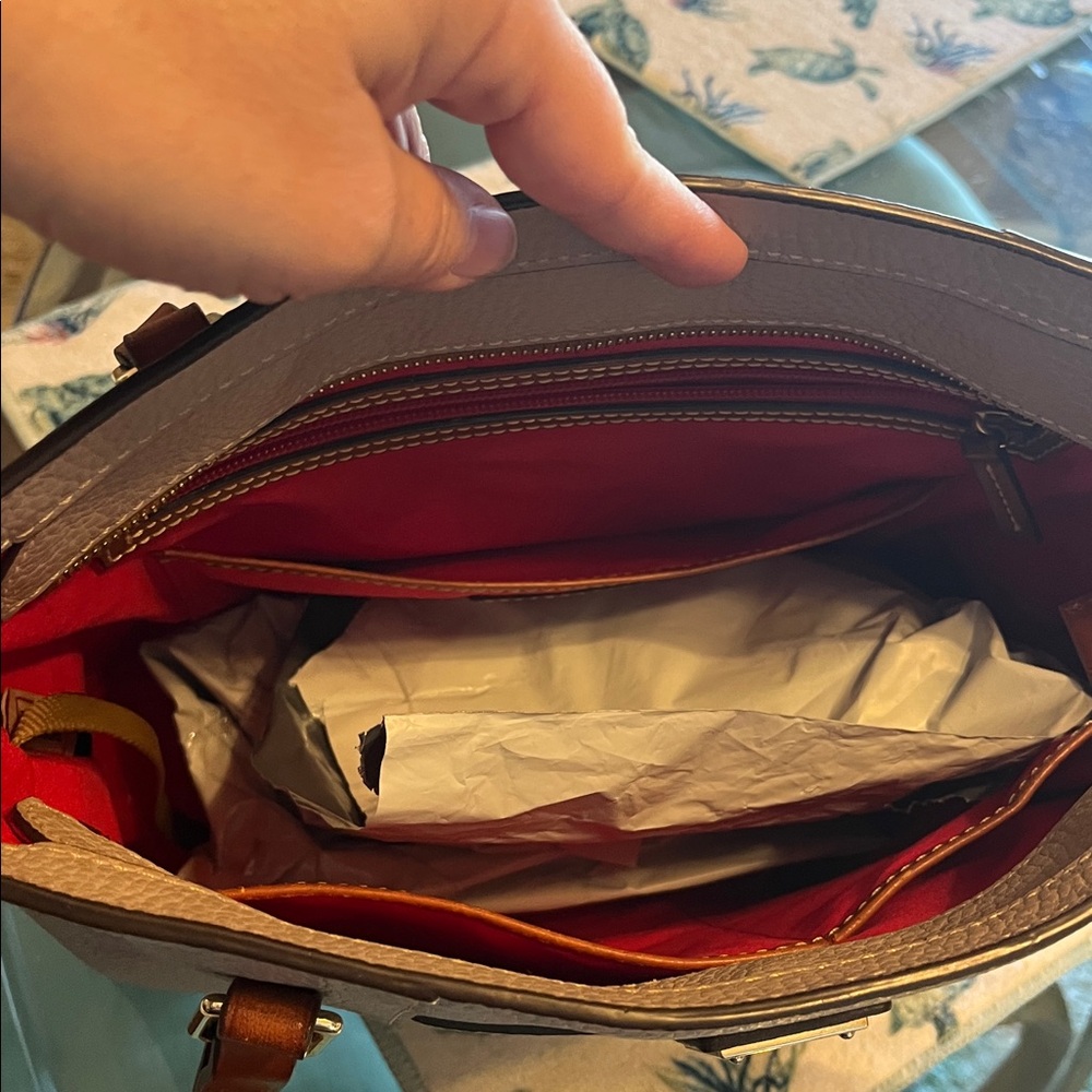 Dooney & Bourke Taupe Pebbled Leather Tote with Brown Straps - Picture 7 of 9